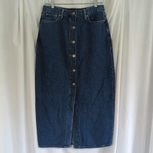 Banana Republic Blue Denim Midi Jean Skirt with Contrast Topstitching